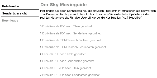 Der SKY Pay-TV Movieguide steht in verschiedenen Dateiformaten wieder für den Download zur Verfügung